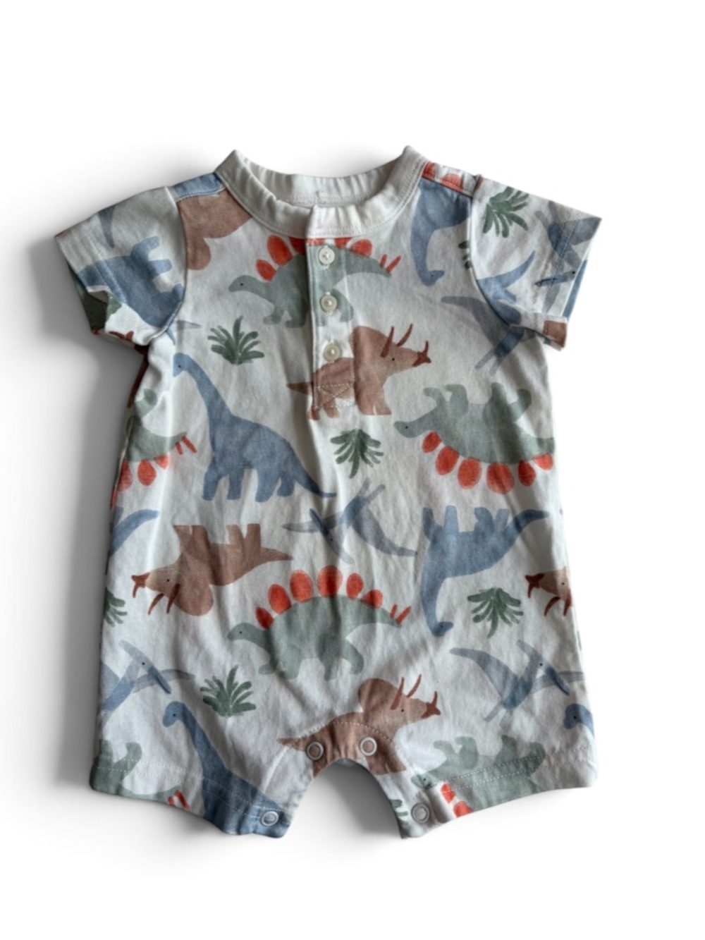 Carter's Baby Boy Dinosaur Snap-Up Romper Shorts Size 3 Months White 100% Cotton